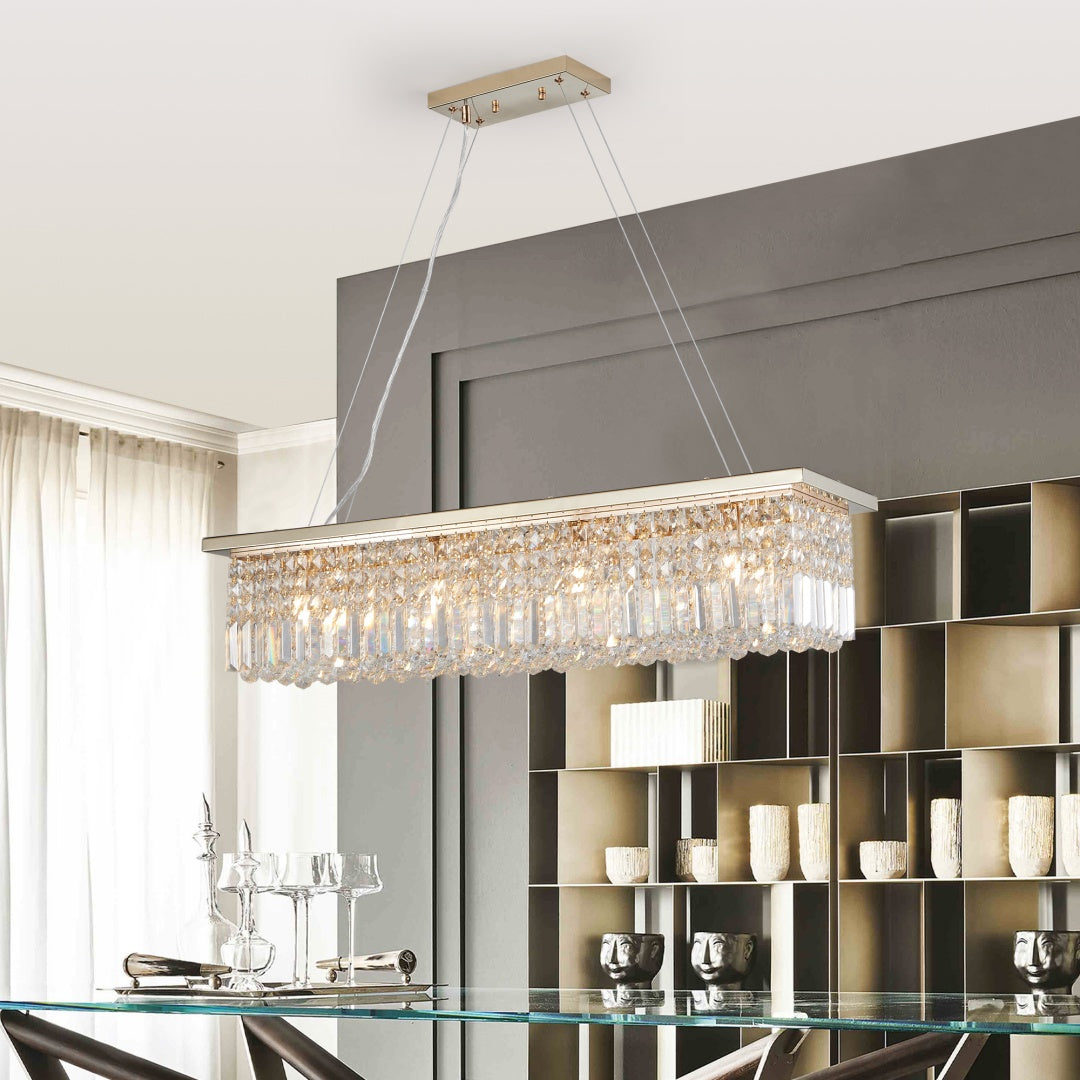 Elegant Gold Cascading Crystal Rectangle Pendant for Restaurant Dining Tables, Bar Counters, and Upscale Hospitality Interiors — view 1