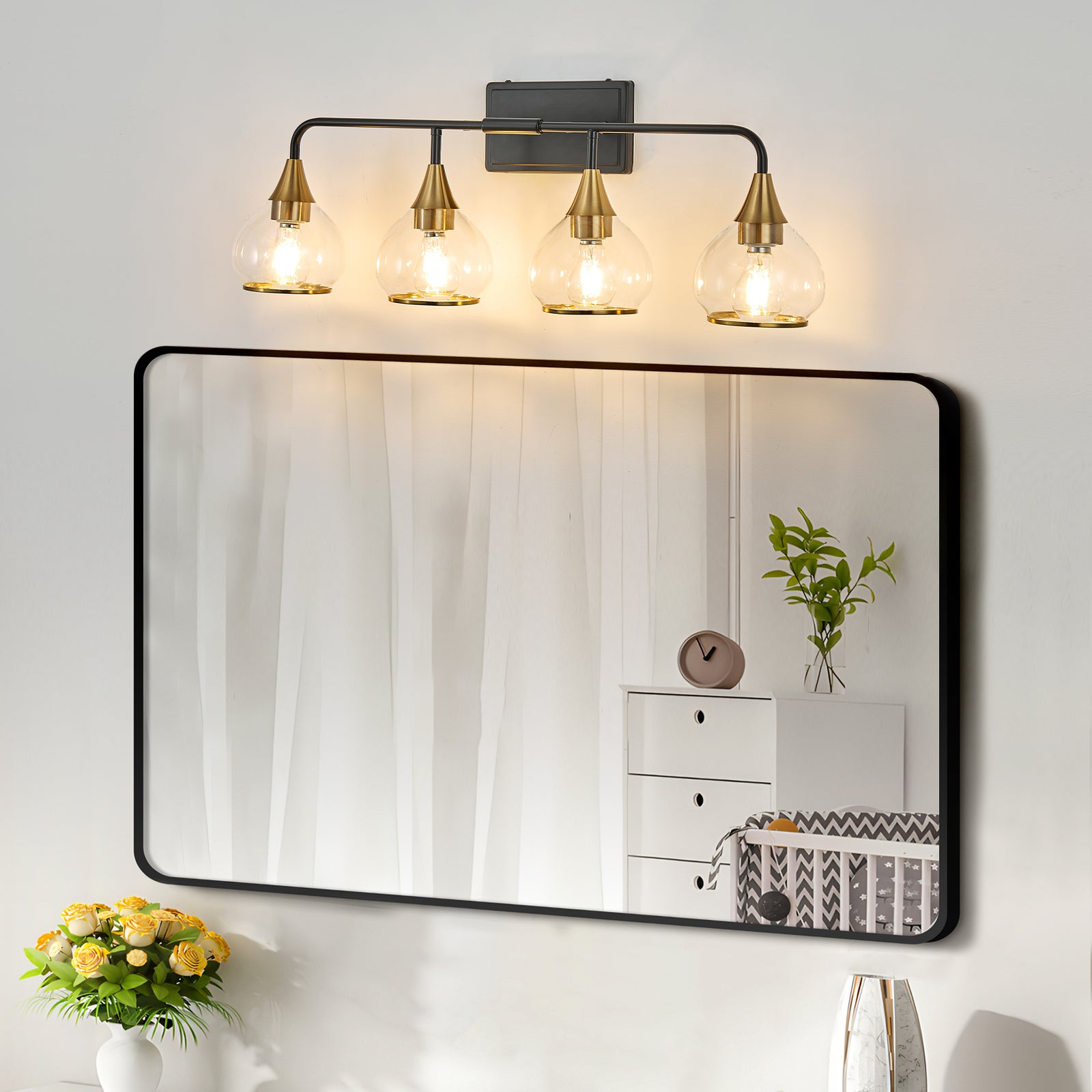 31-Inch Black and Gold 4-Light Glass Wall Sconce for Restaurant Restrooms and Hallways — view 3