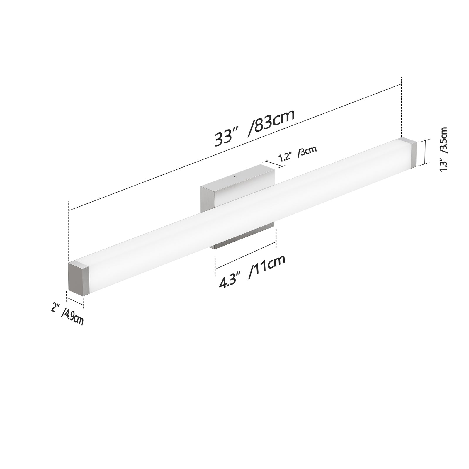 33-Inch Brushed-Nickel LED Wall Bar Light for Restaurant Restrooms and Bar Mirrors — view 3