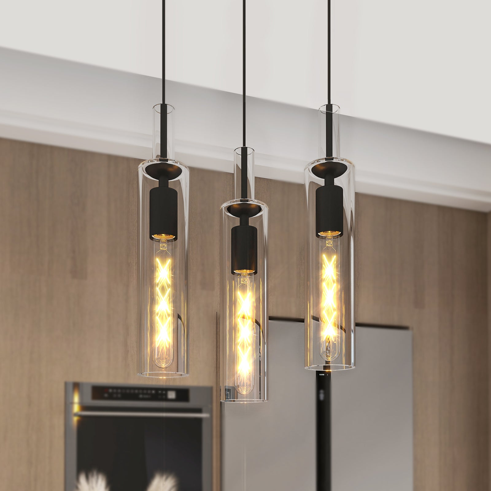 3-Pack Black Glass Pendant Lights for Restaurant Kitchen Islands and Dining Tables — view 1