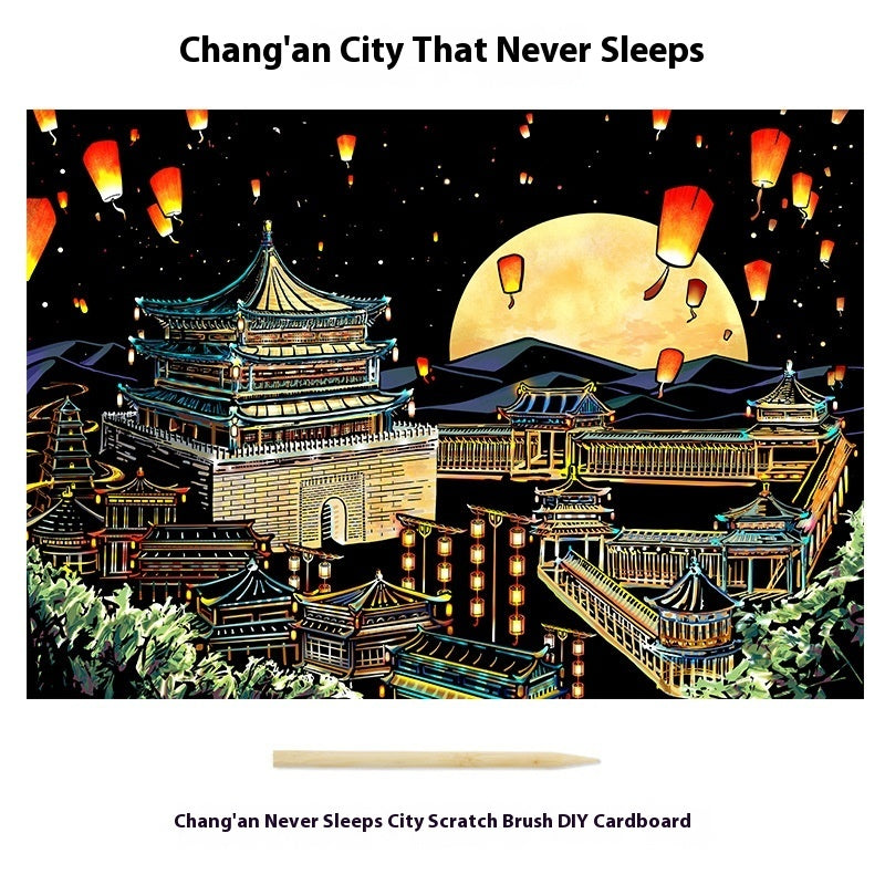 City Night Scene Colorful Diy Scraping Living Room Decorative Painting — view 4