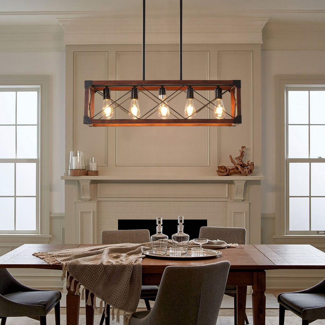 32-Inch Red-Wood Farmhouse Pendant — Restaurant Dining — view 2