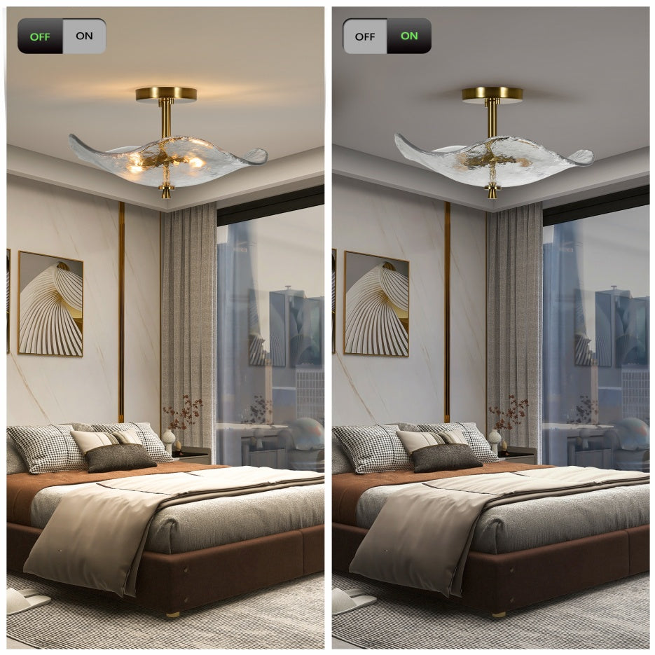 Modern Gold 2-Light Glass Semi-Flush Ceiling Fixture for Restaurant Hallways — view 9