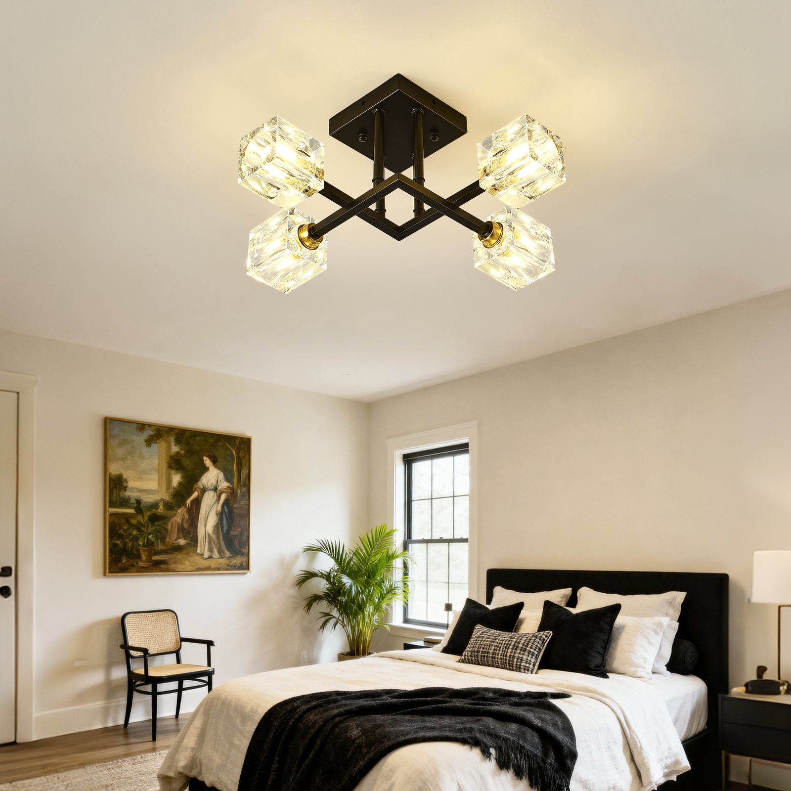 Matte Black 4-Light Crystal Ceiling Fixture for Restaurant Dining Rooms — view 2