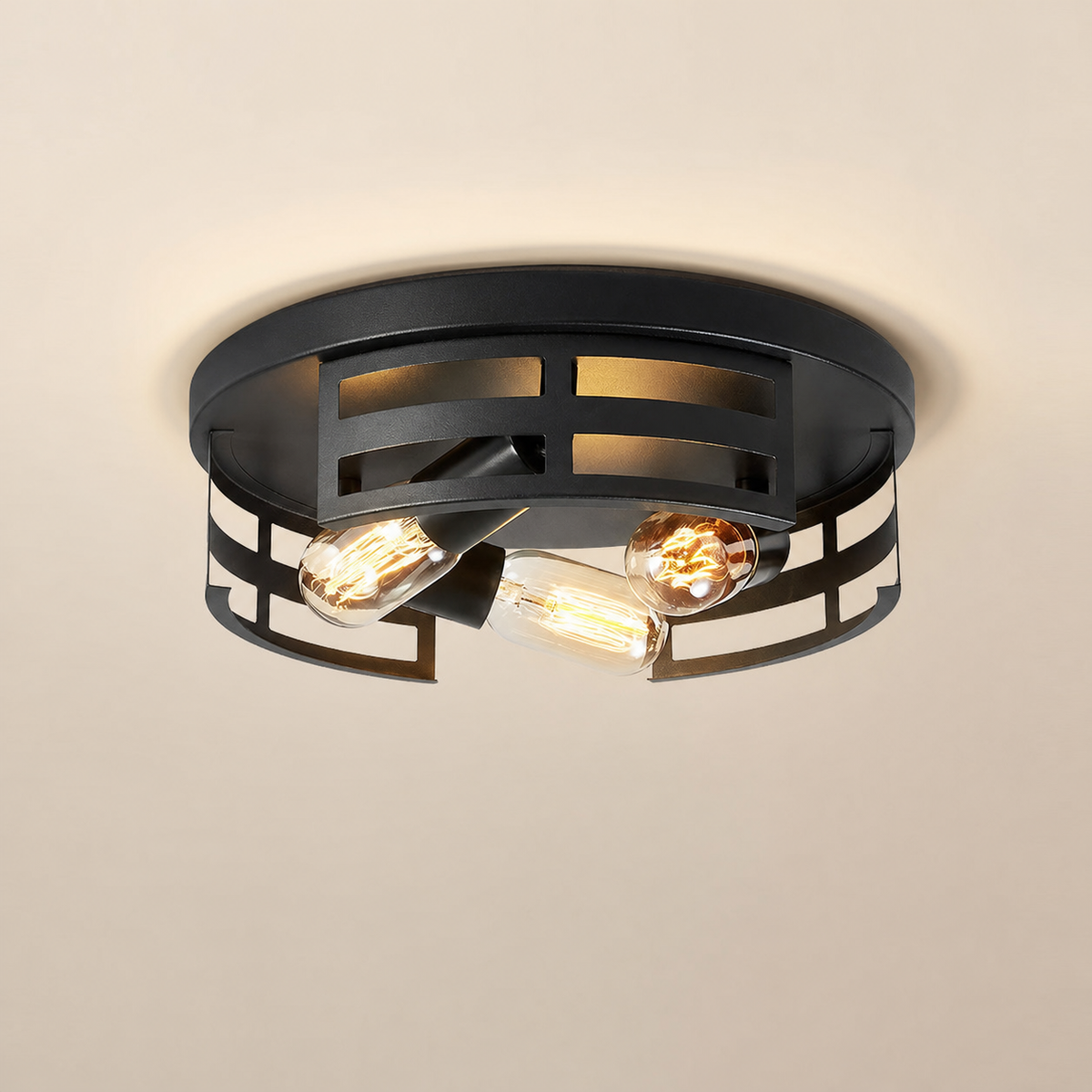Resto Glow AI product image 2026-08-03 — clean background — 2-Light Black Flush Mount Ceiling Fixture for Restaurant Hallways