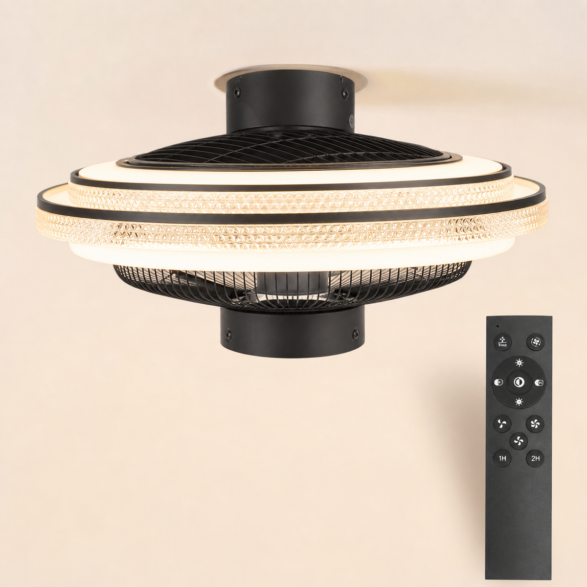 Resto Glow AI product image 2026-08-03 — clean background — 20.5-Inch Black Ceiling Fan with 30W LED — Restaurant Dining
