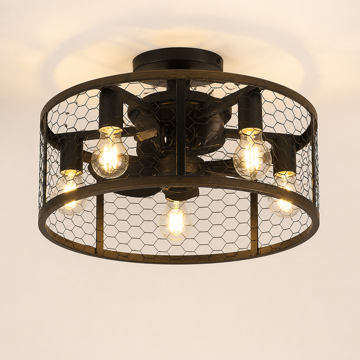 Resto Glow AI product image 2026-08-03 — clean background — 20-Inch Black Caged Ceiling Fan with LED — Restaurant Dining