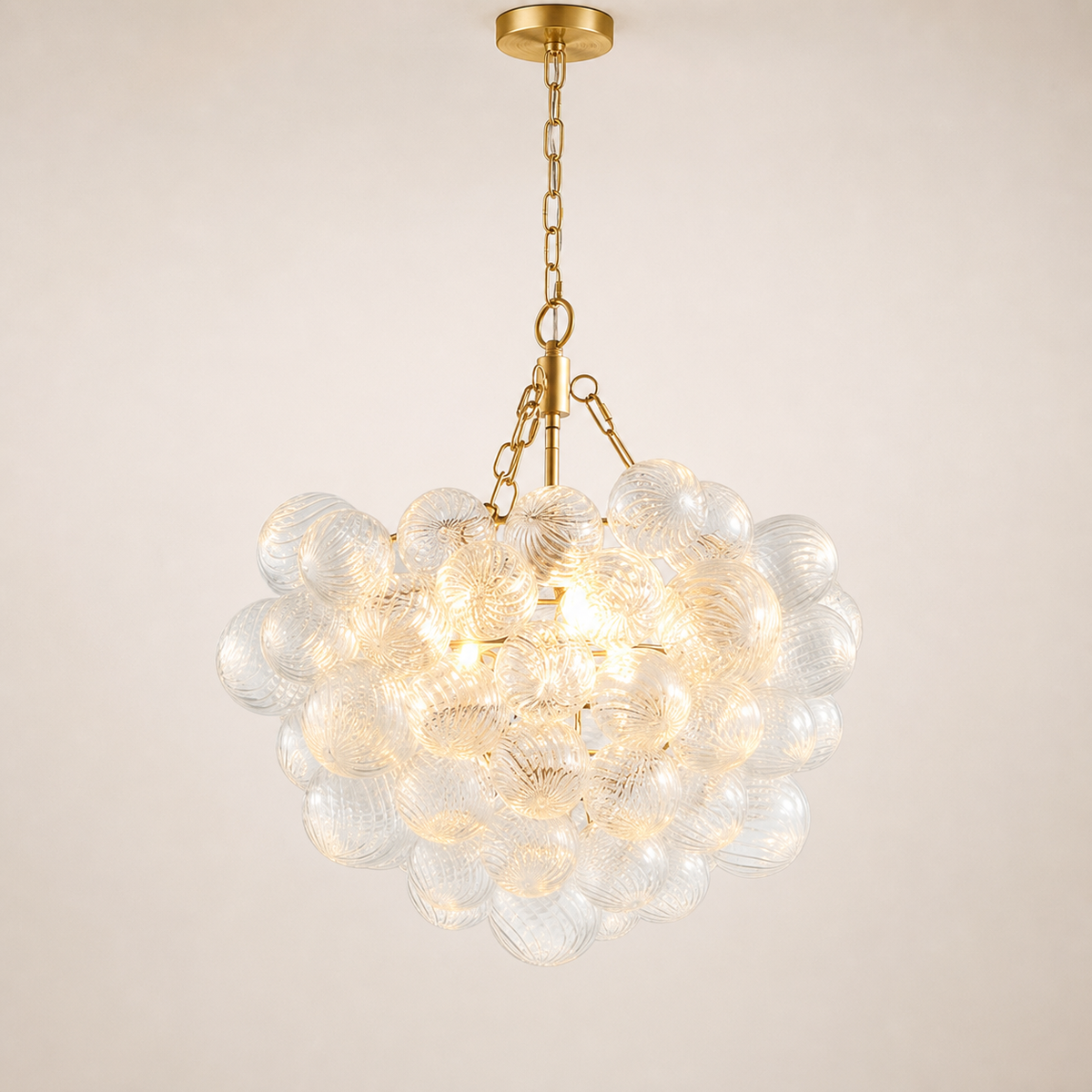 Resto Glow AI product image 2026-08-03 — clean background — 20-Inch Gold Pendant with Threaded Clear Glass Globe for Restaurant Dining Rooms