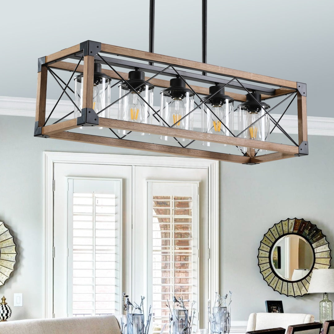 Walnut 5-Light Farmhouse Chandelier for Restaurant Dining Rooms — view 1