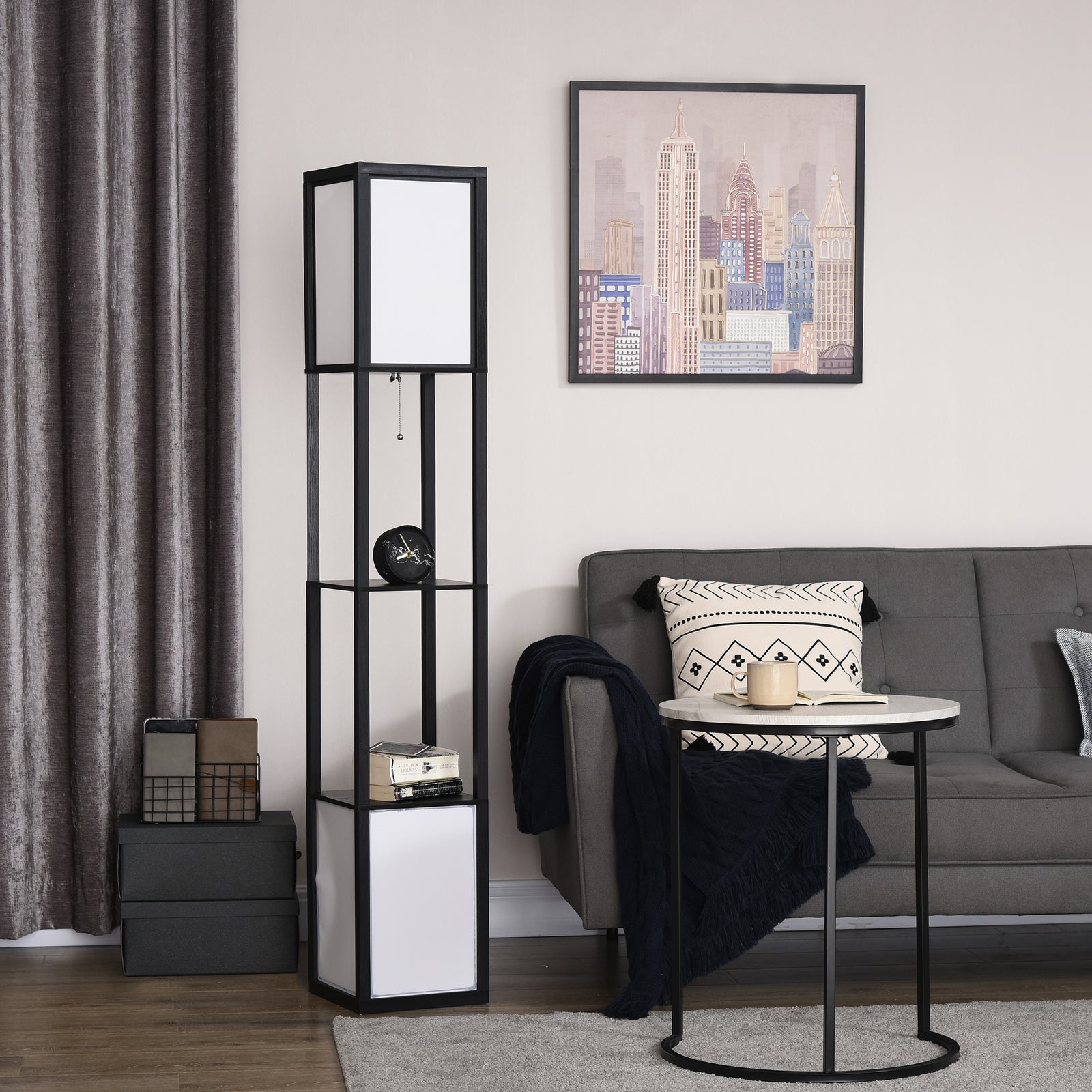 Black Shelf Floor Lamp — Dual Ambient Light for Restaurant Lounge — view 8