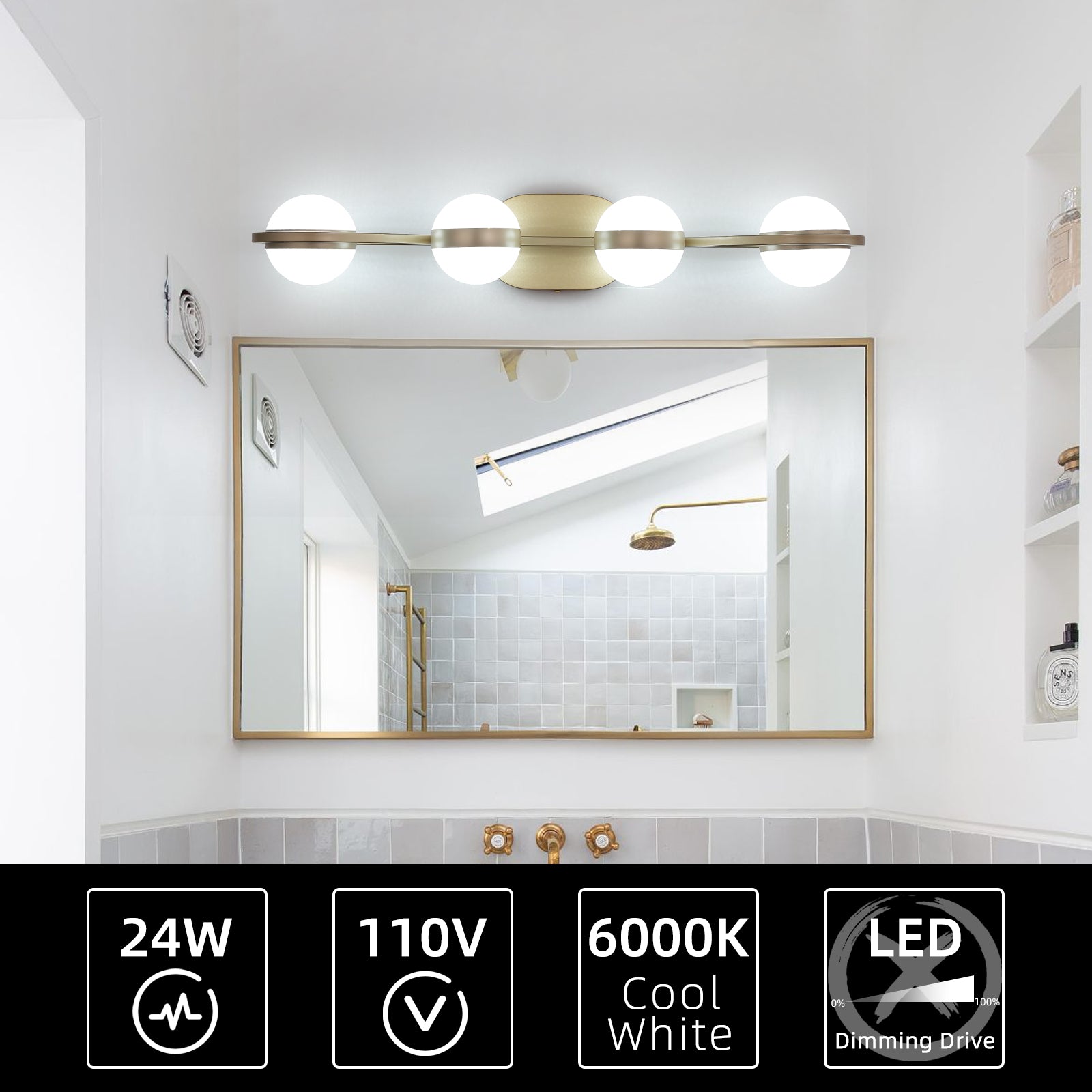 Gold 4-Light Crystal-Sand Vanity Wall Light — Restaurant Restroom — view 7