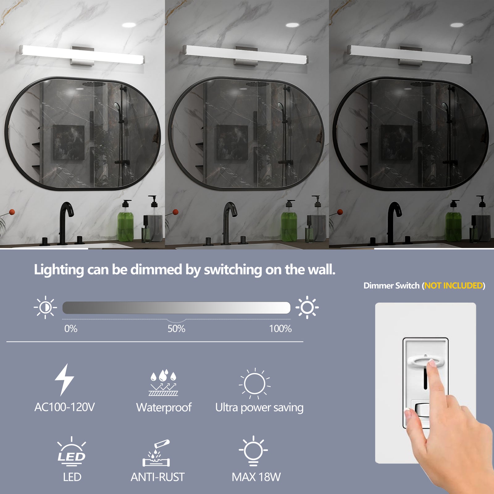 33-Inch Brushed-Nickel LED Wall Bar Light for Restaurant Restrooms and Bar Mirrors — view 9