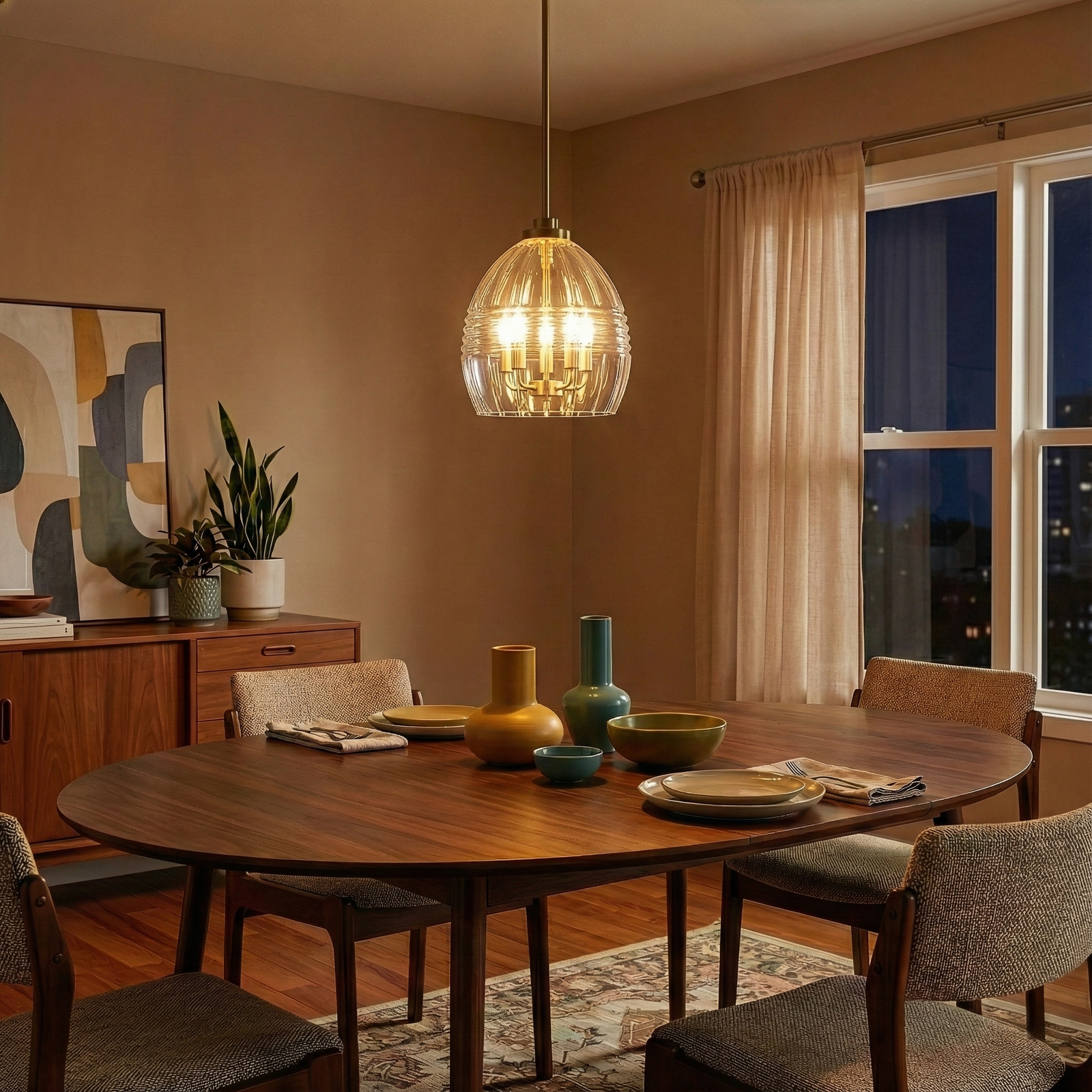 Zen Satin Brass 5-Light Clear Glass Pendant for Restaurant Dining Tables — view 1