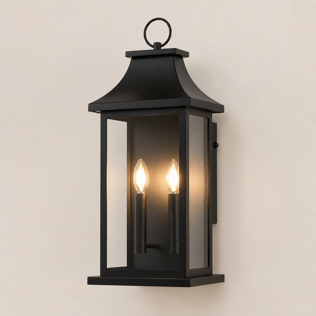 Resto Glow AI product image 2026-08-03 — clean background — 22-Inch Dusk-to-Dawn 2-Light Black Outdoor Lantern for Restaurant Patios