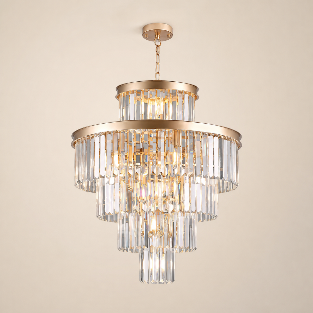 Resto Glow AI product image 2026-08-03 — clean background — 23.6-Inch Golden Crystal Chandelier — Restaurant Dining