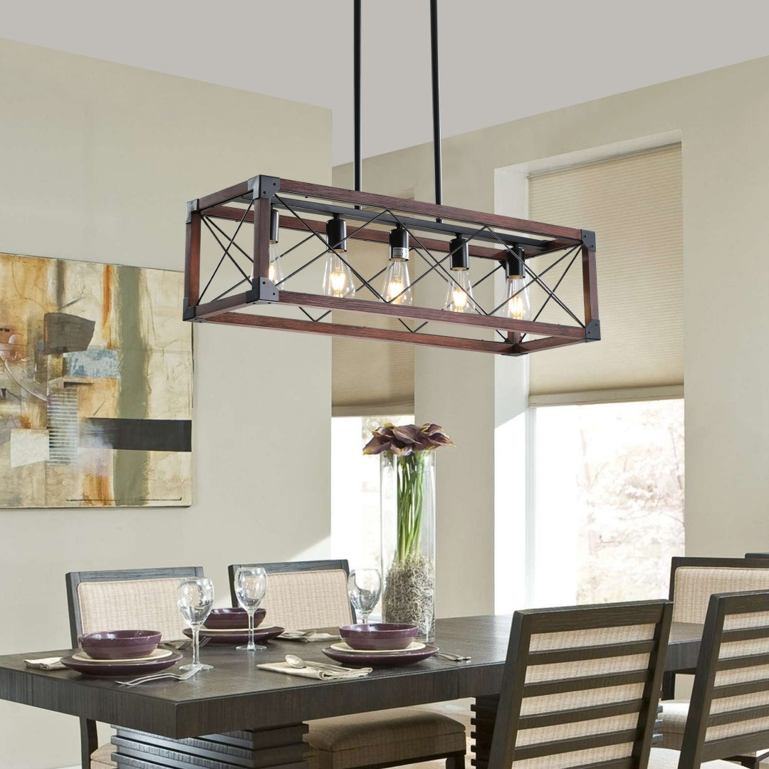 32-Inch Red-Wood Farmhouse Pendant — Restaurant Dining — view 3