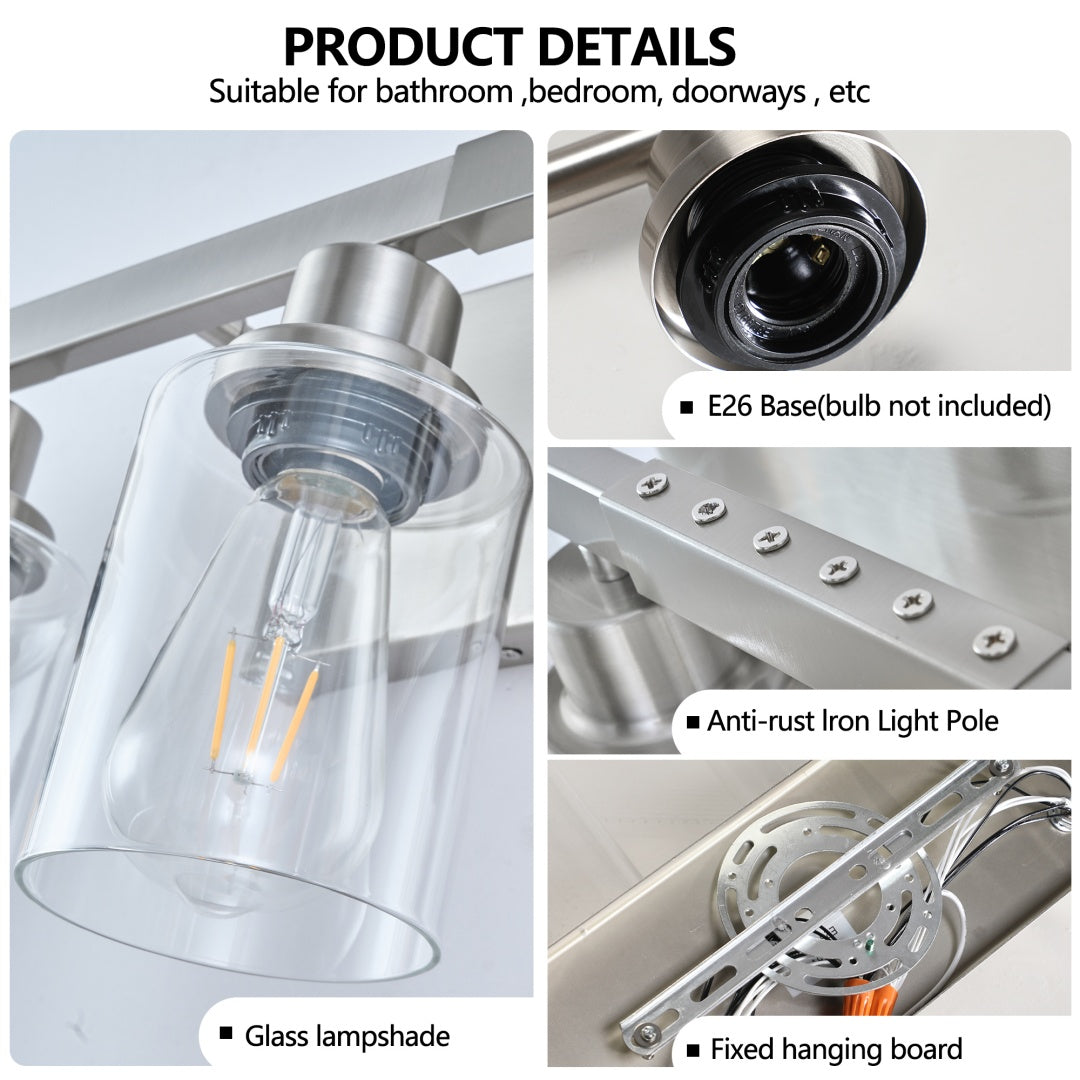 Brushed-Nickel 10-Light Clear-Glass Vanity — Restaurant Washroom — view 8