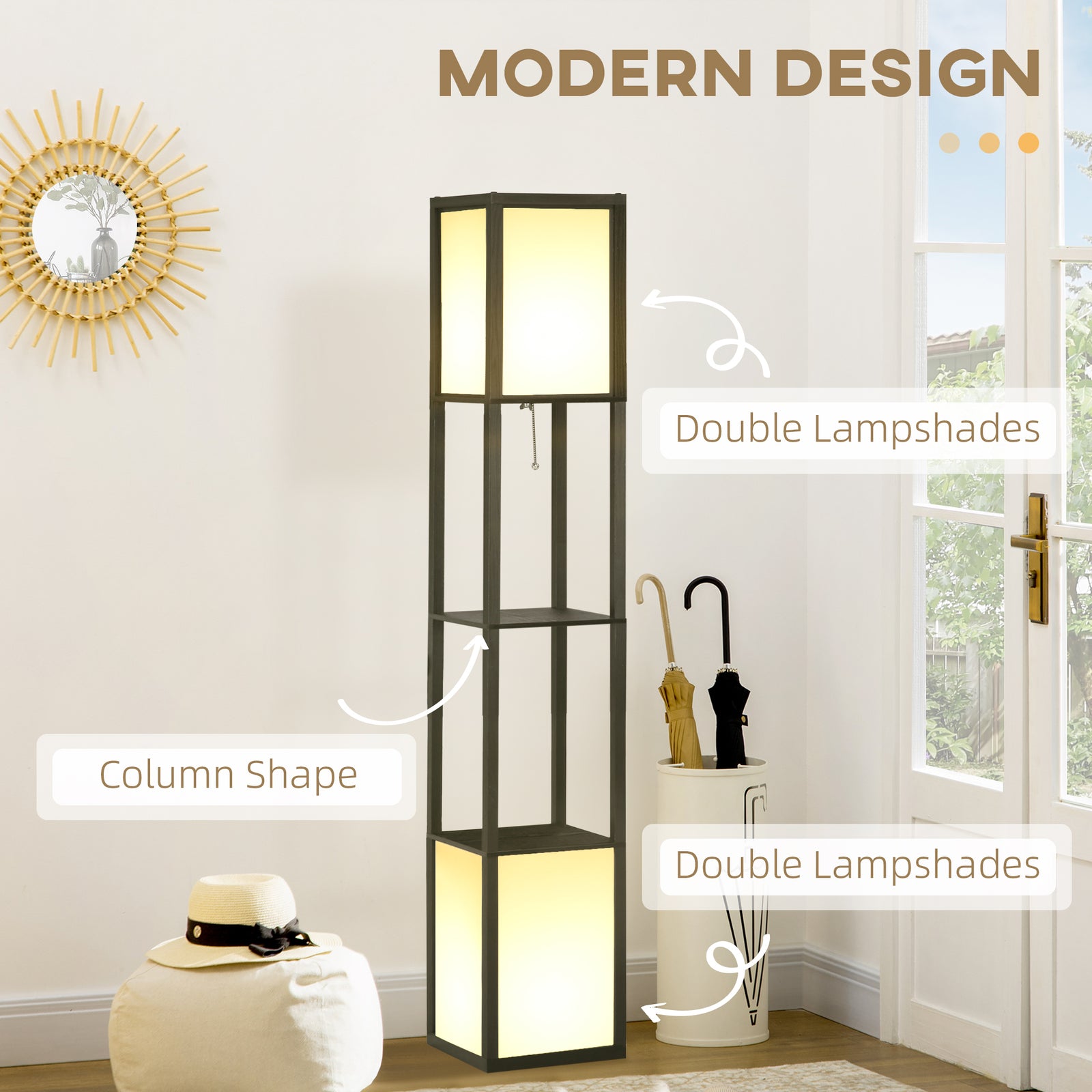 Black Shelf Floor Lamp — Dual Ambient Light for Restaurant Lounge — view 2