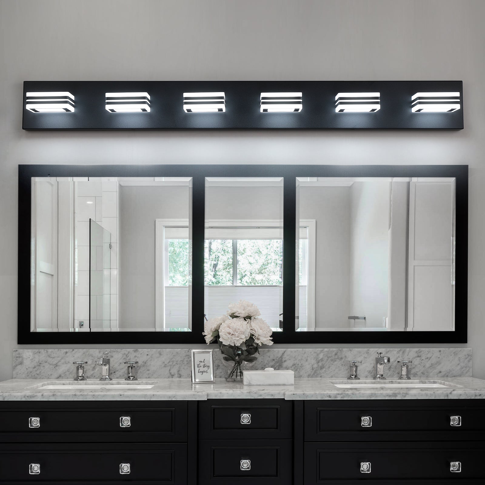 39-Inch Black 6-Light LED Vanity Fixture for Restaurant Restrooms and Mirrors — view 9