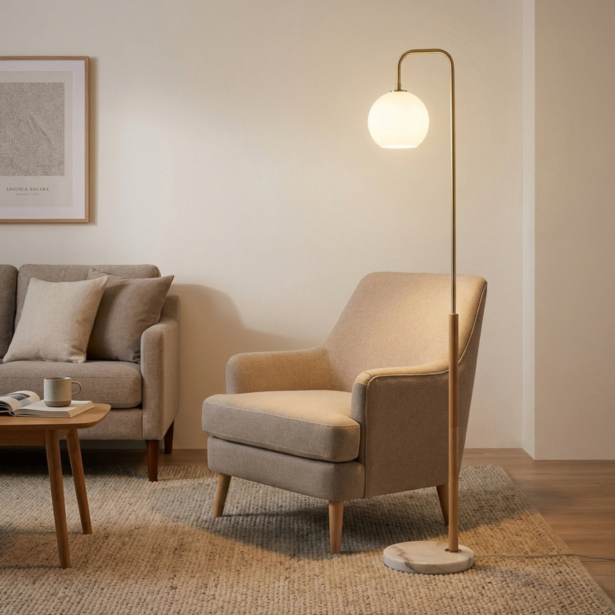 White Solaris Tall Corner Floor Lamp — Restaurant Lounge