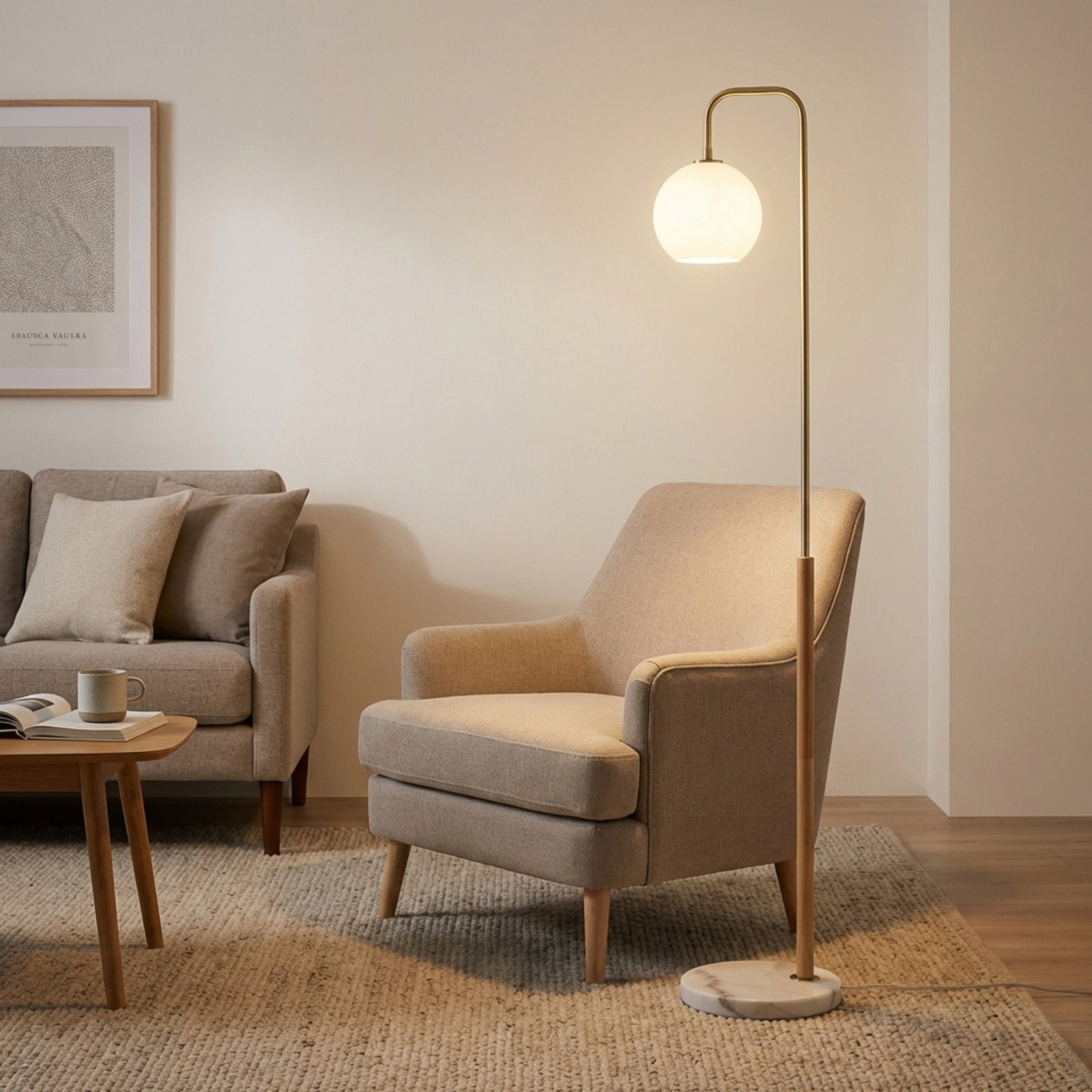 White Solaris Tall Corner Floor Lamp — Restaurant Lounge — view 1