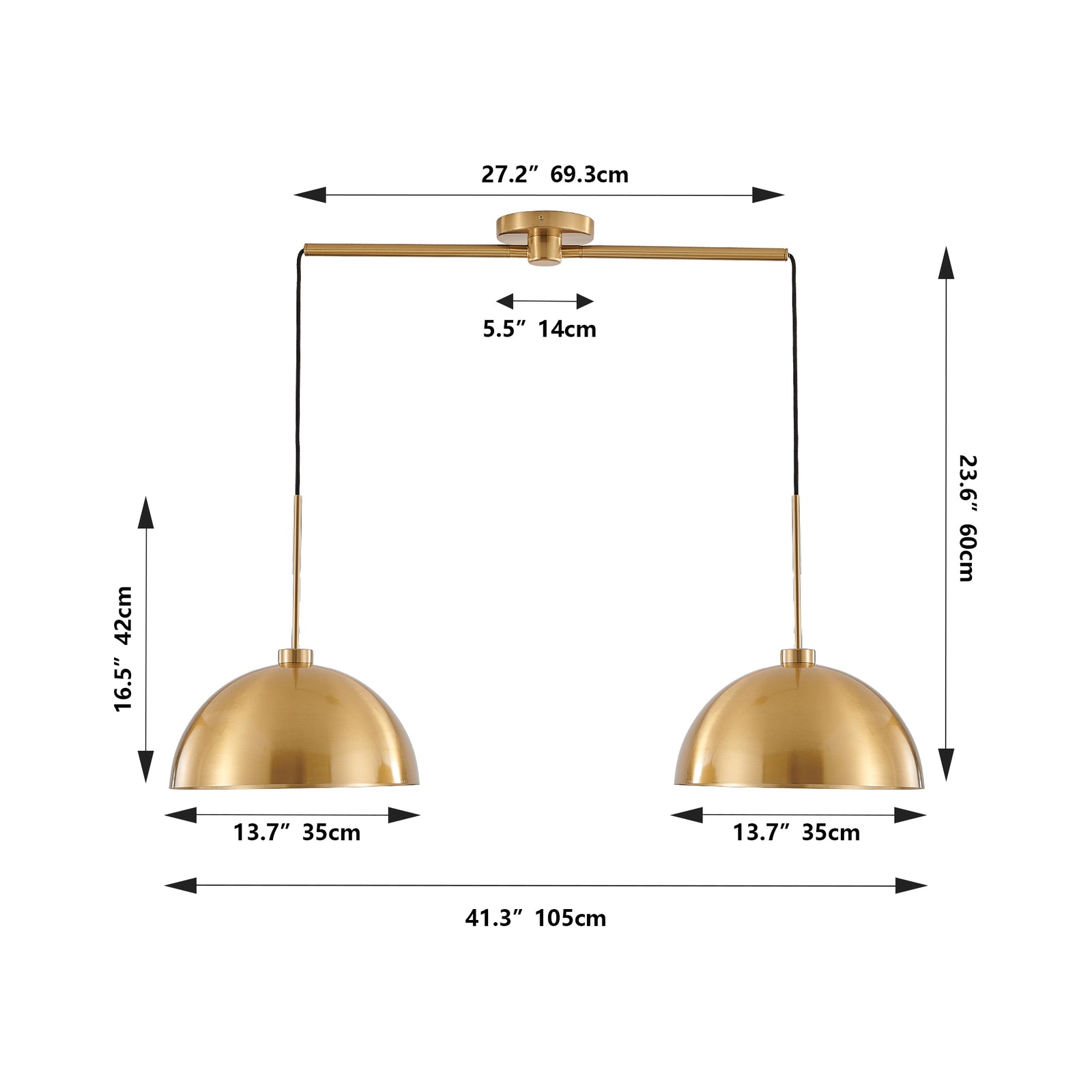 41-Inch Copper Double Pendant Light for Restaurant Dining Rooms and Kitchen Islands — view 2