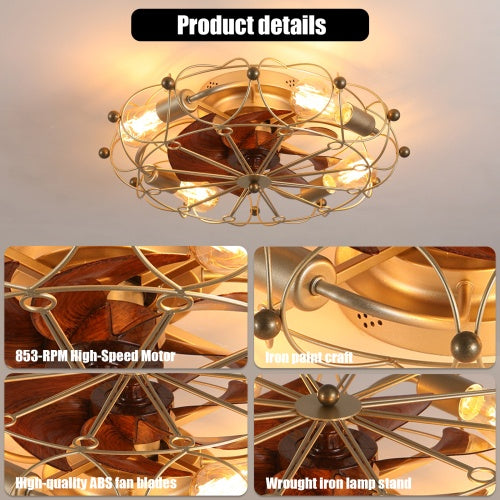 Low-Profile Black Cage Ceiling Fan with Integrated Light for Restaurant Patios — view 5