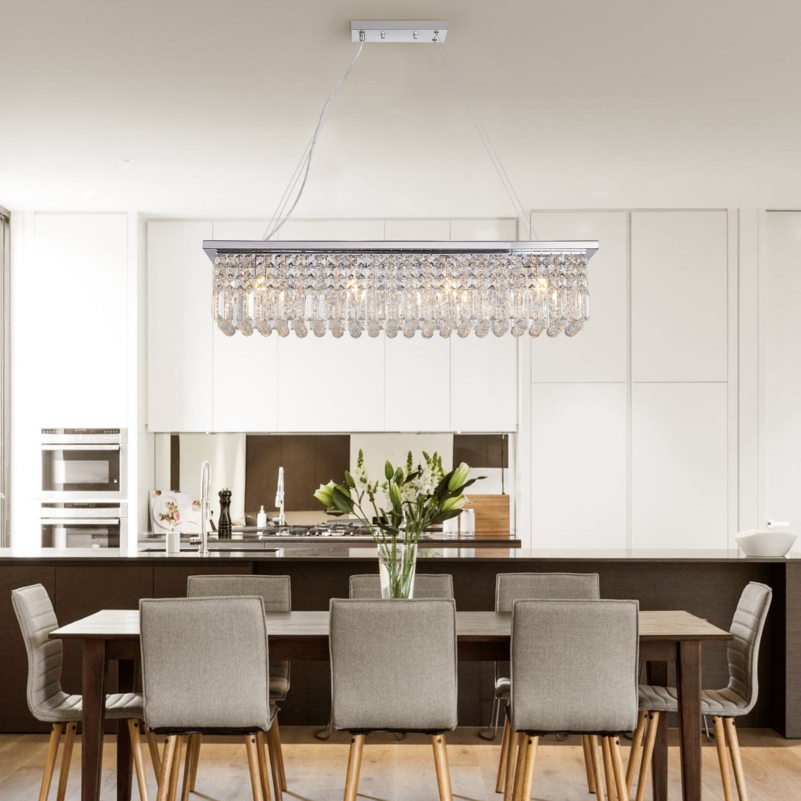 White 8-Light Raindrop Crystal Chandelier for Restaurant Bars and Dining Rooms — view 1