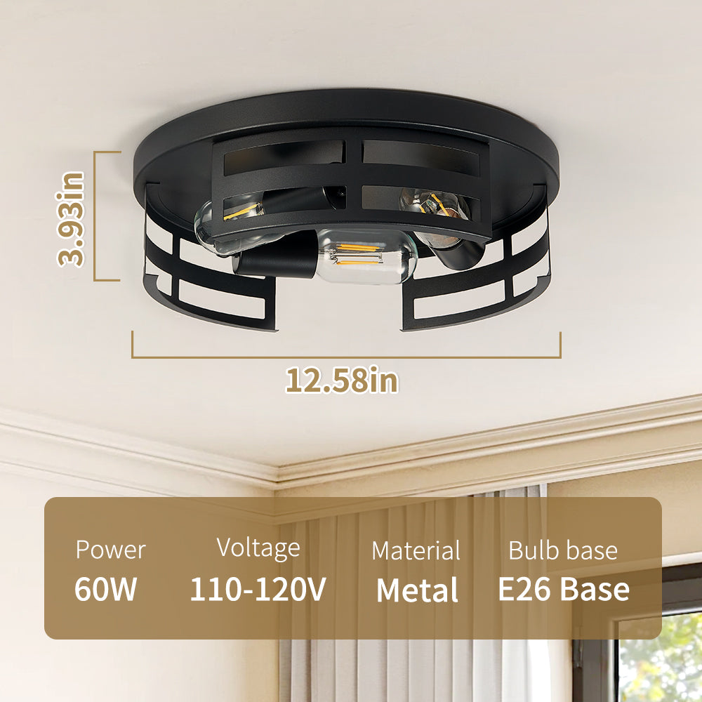 2-Light Black Flush Mount Ceiling Fixture for Restaurant Hallways — view 5