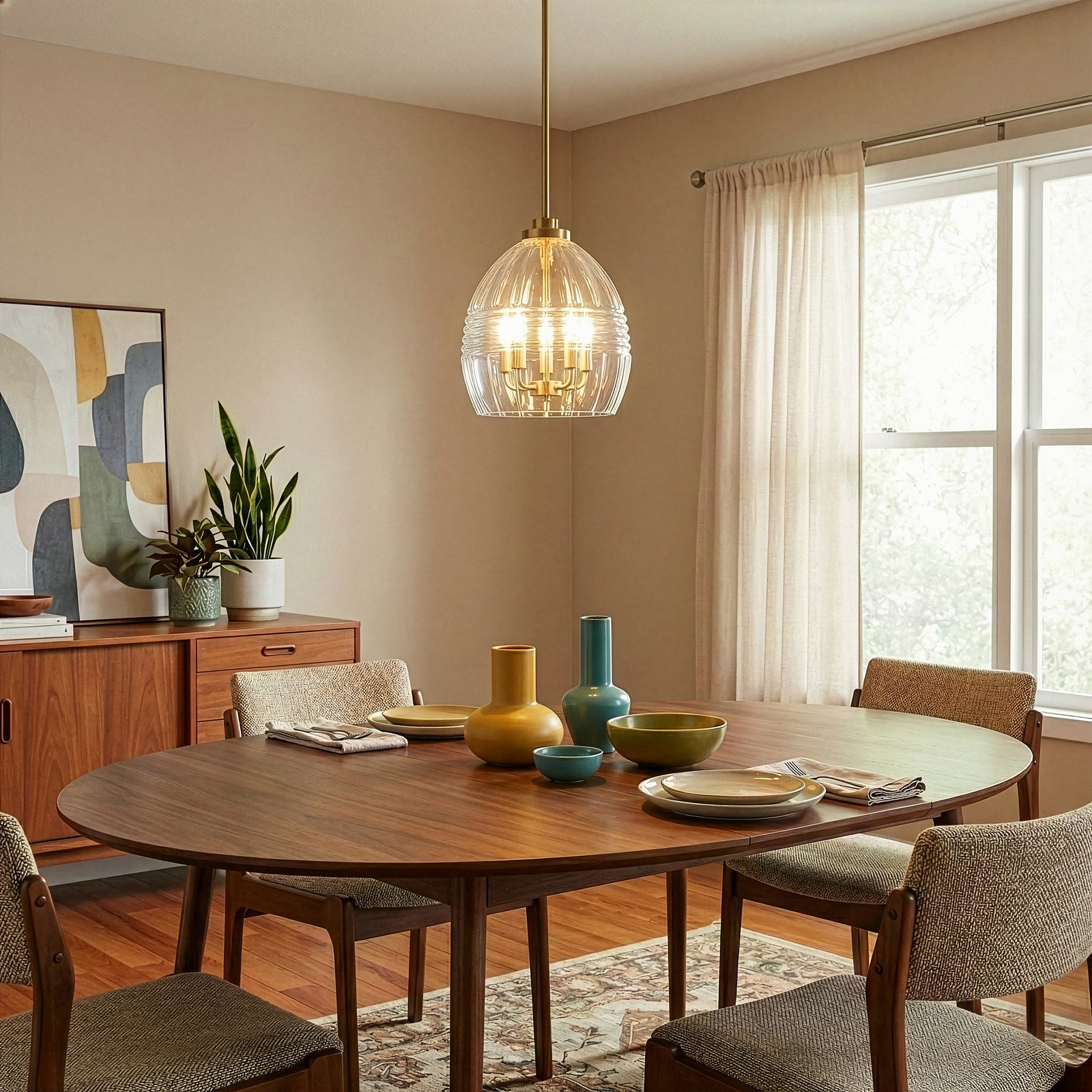 Zen Satin Brass 5-Light Clear Glass Pendant for Restaurant Dining Tables — view 4