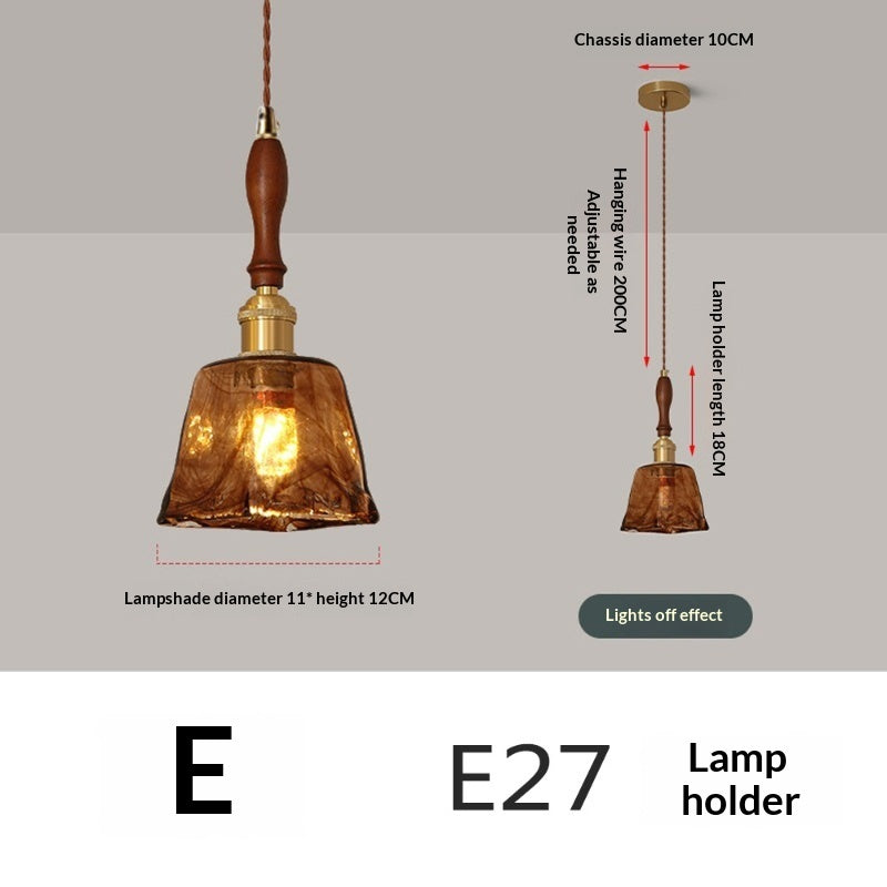 Nordic Retro Restaurant Chandelier Walnut Wood French Brass Glass Pendant Light — view 8