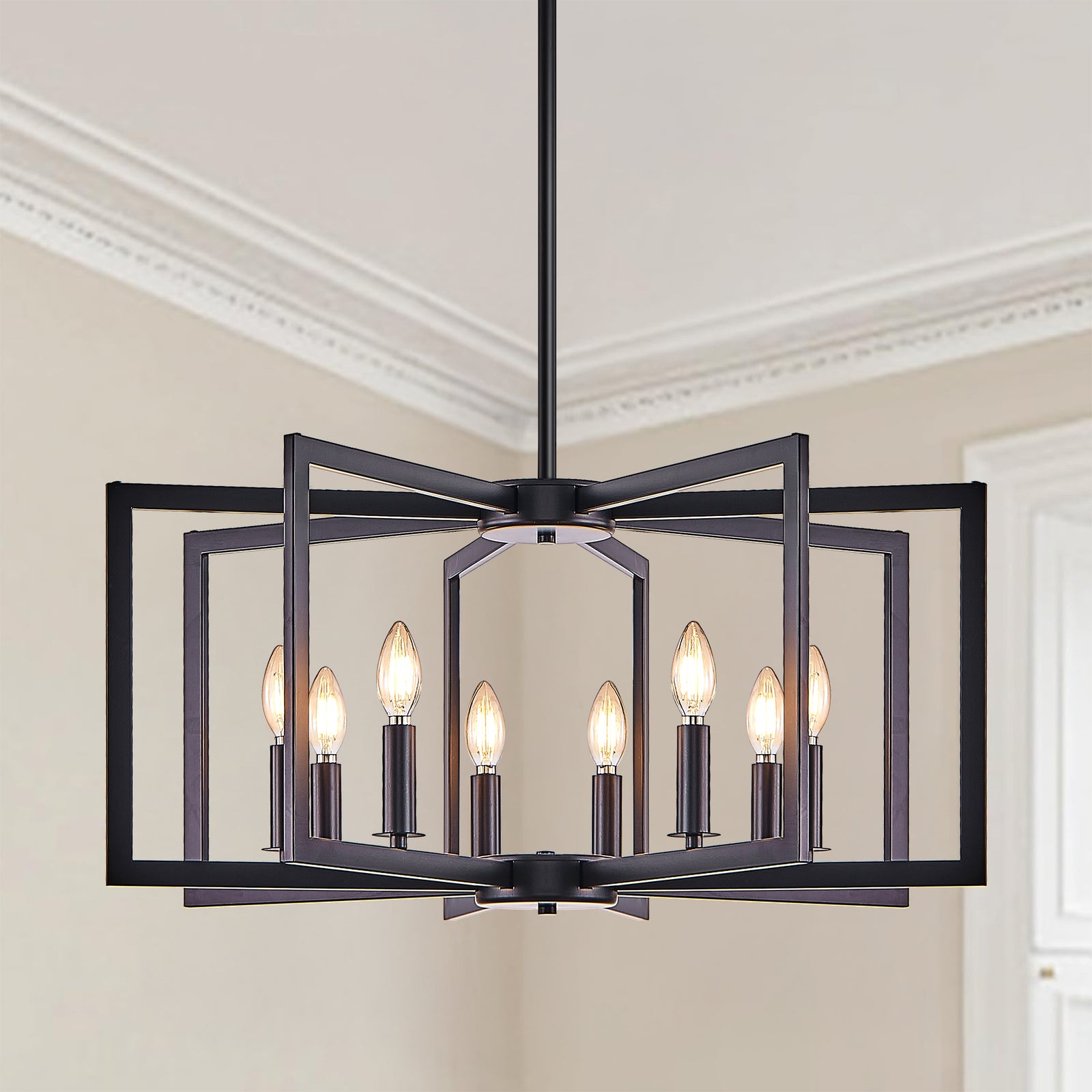 Eight-Light Black Geometric Metal Chandelier for Restaurant Dining Tables, Lounge Seating, and Statement Interior Illumination — view 6