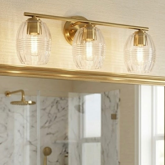 Satin Brass 3-Light Clear Glass Vanity Wall Lamp for Restaurant Restrooms — view 5