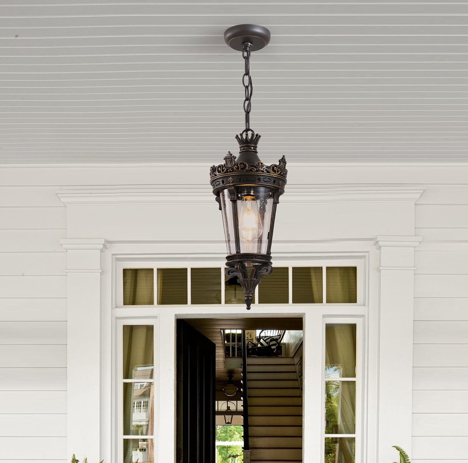 Antique Crown Outdoor Hanging Lantern for Restaurant Patios and Garden Dining — view 6