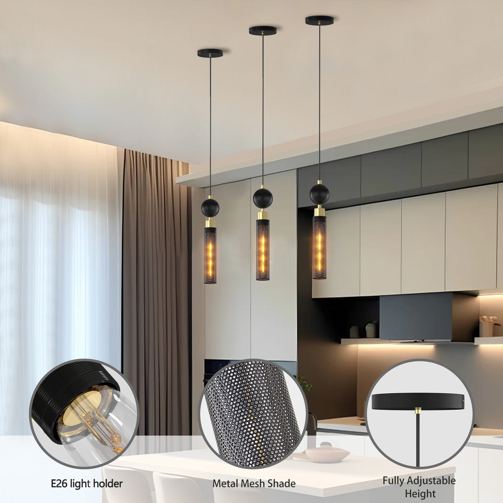 Modern Black Wrought Iron Pendant for Restaurant Kitchen Islands — view 8