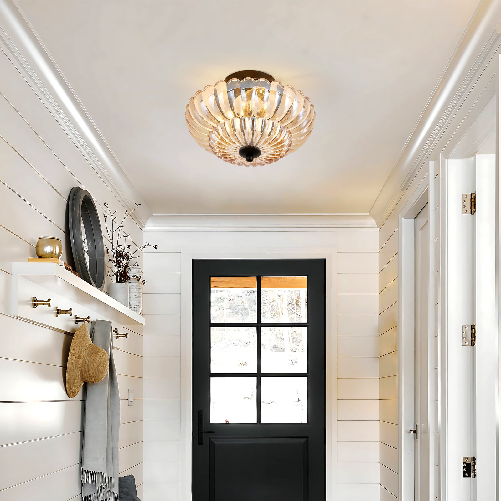 Amber-Glass 3-Bulb Flush Ceiling Light — Modern Dining Room — view 10