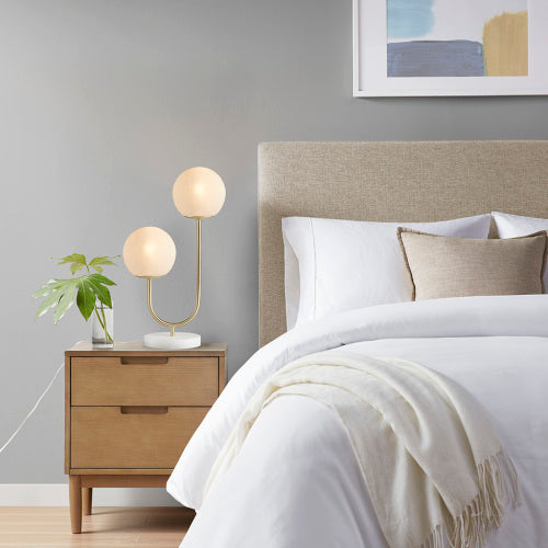Modern Gold & White Globe Table Lamp — Two-Light Restaurant Accent — view 2