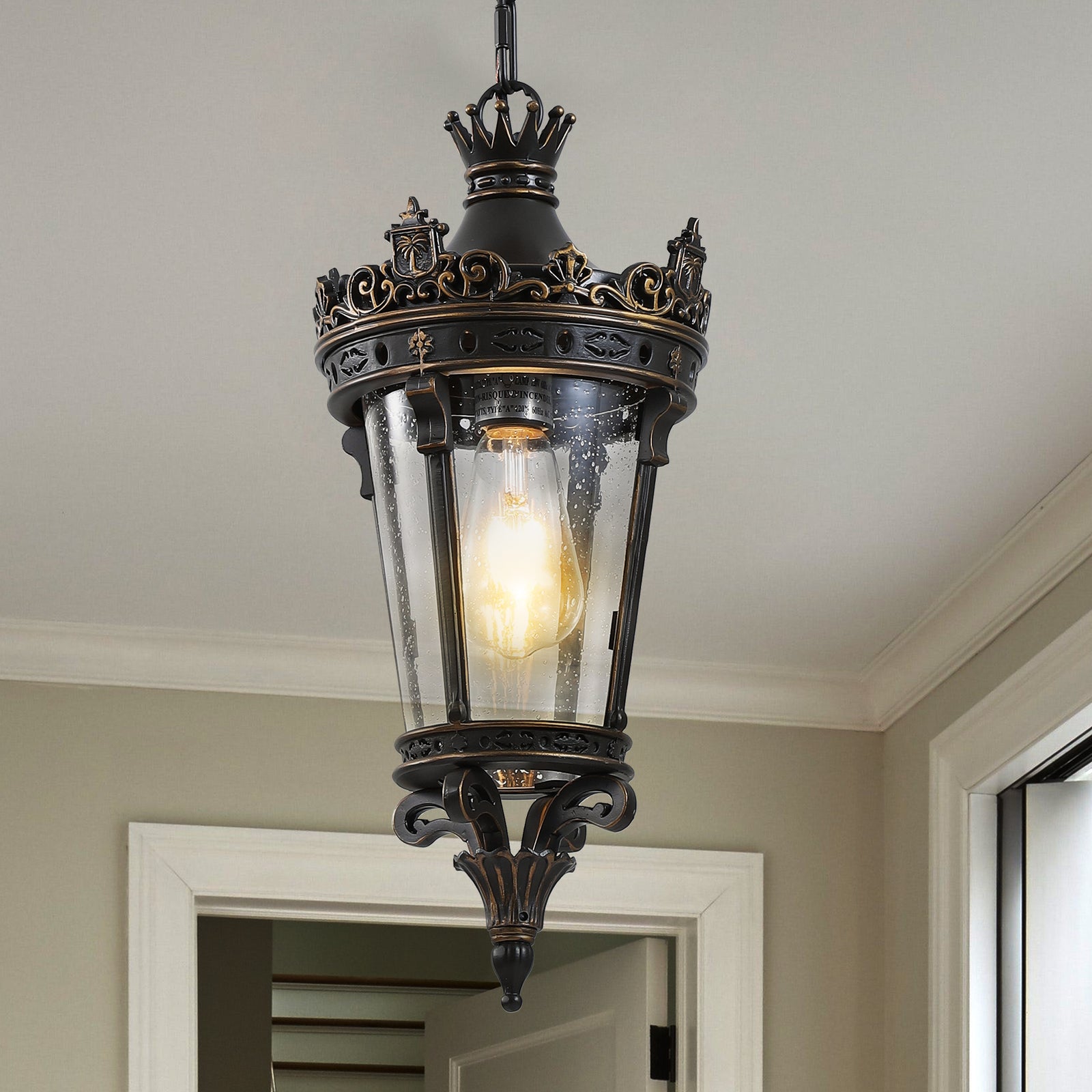 Antique Crown Outdoor Hanging Lantern for Restaurant Patios and Garden Dining — view 1