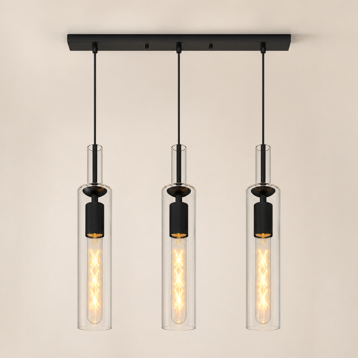 Resto Glow AI product image 2026-08-03 — clean background — 3-Pack Black Glass Pendant Lights for Restaurant Kitchen Islands and Dining Tables