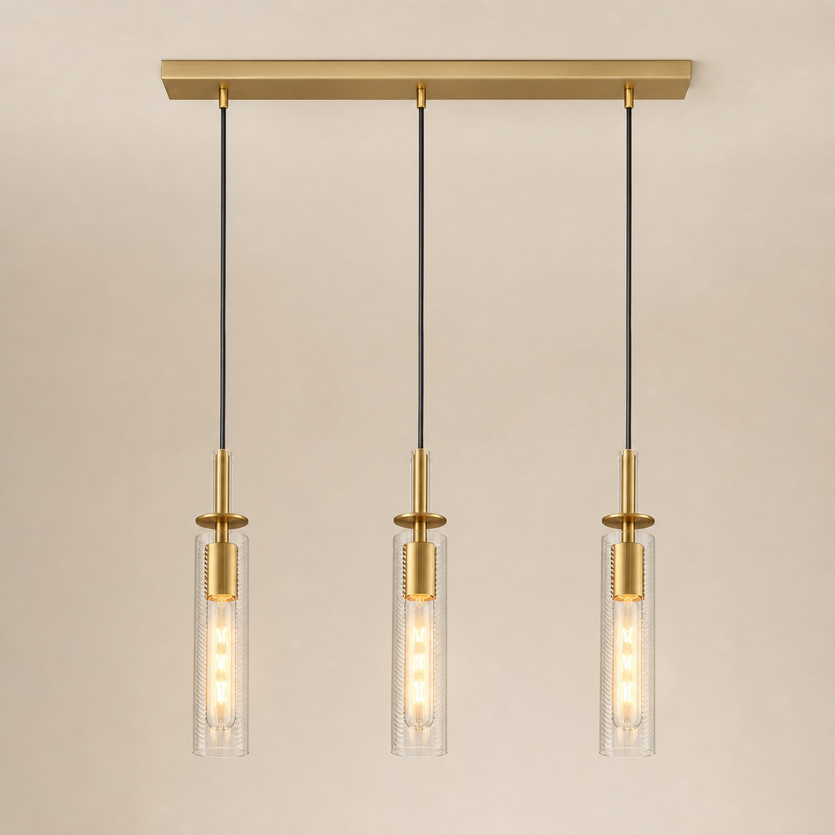 Resto Glow AI product image 2026-08-03 — clean background — 3-Pack Gold Pendant Lights with Clear Glass for Restaurant Dining Tables