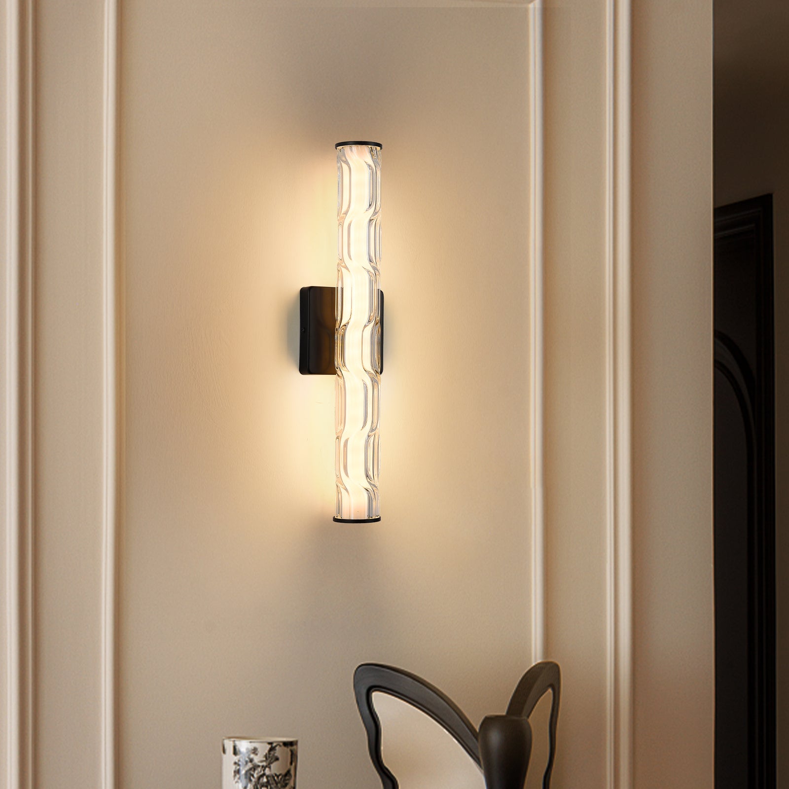 19.7-Inch Black Crystal Wall Sconce Set — Restaurant Dining — view 8