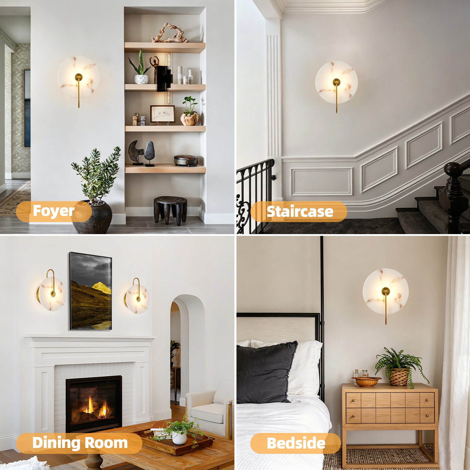 Gold Natural-Marble Wall Sconce — 9.8-Inch Dining Accent — view 4