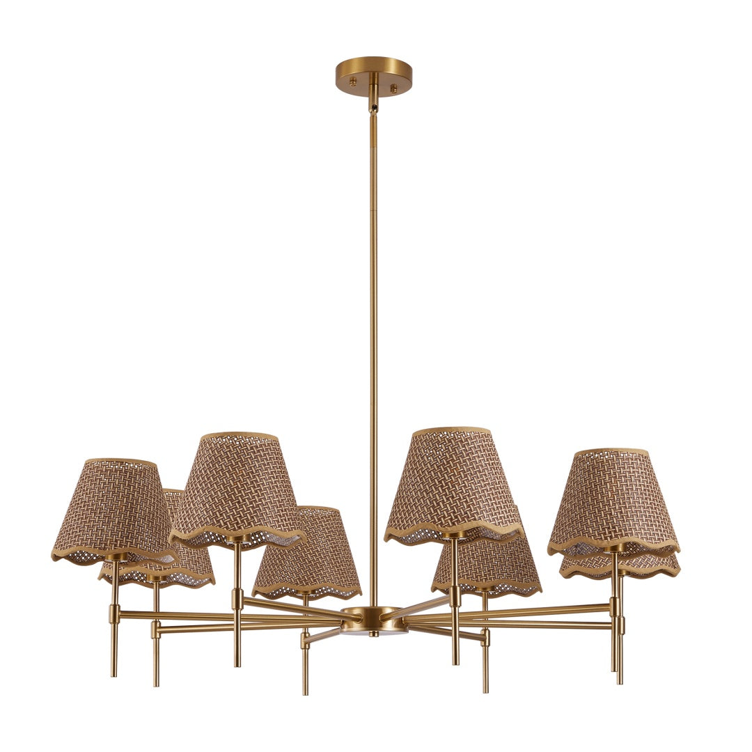 8-Light Golden Rattan Pendant Chandelier — Restaurant Dining & Bar — view 8