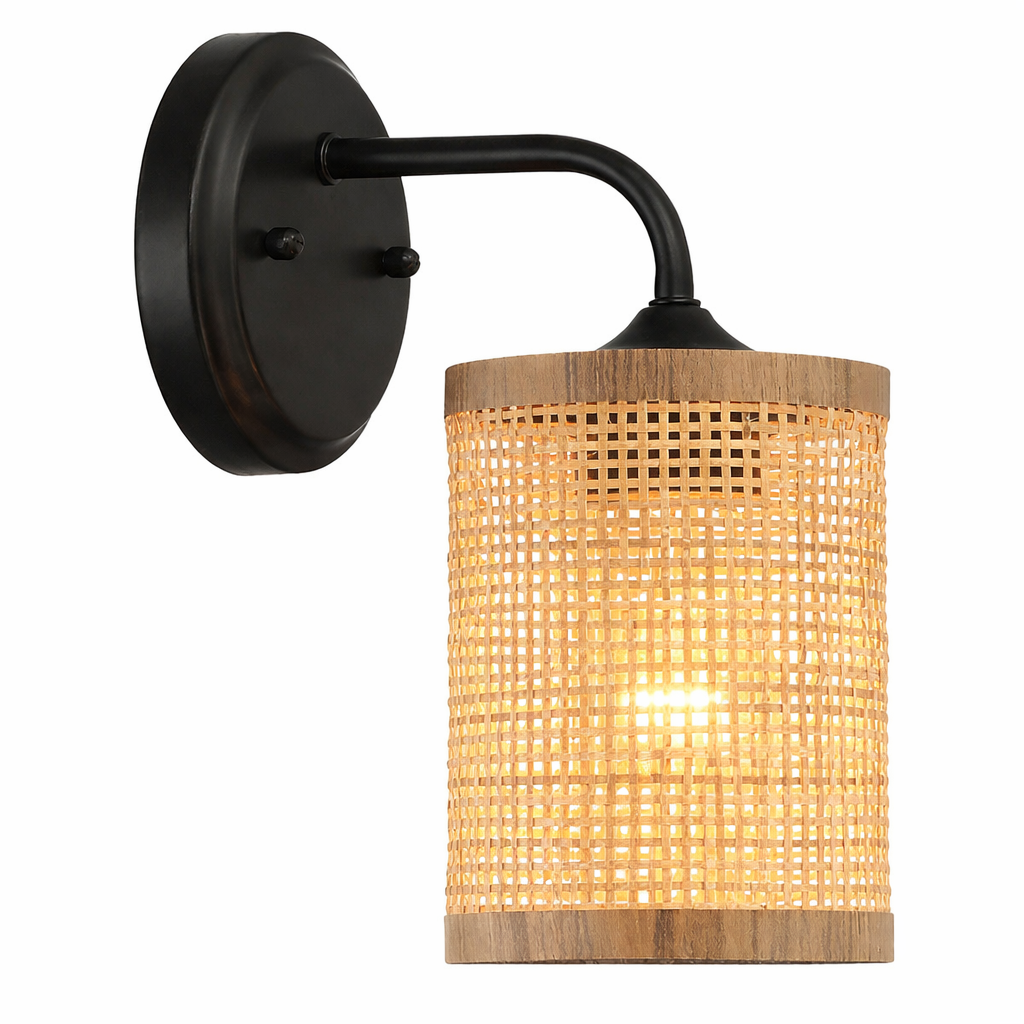 Black Rattan Wall Sconce — Restaurant Accent — view 1