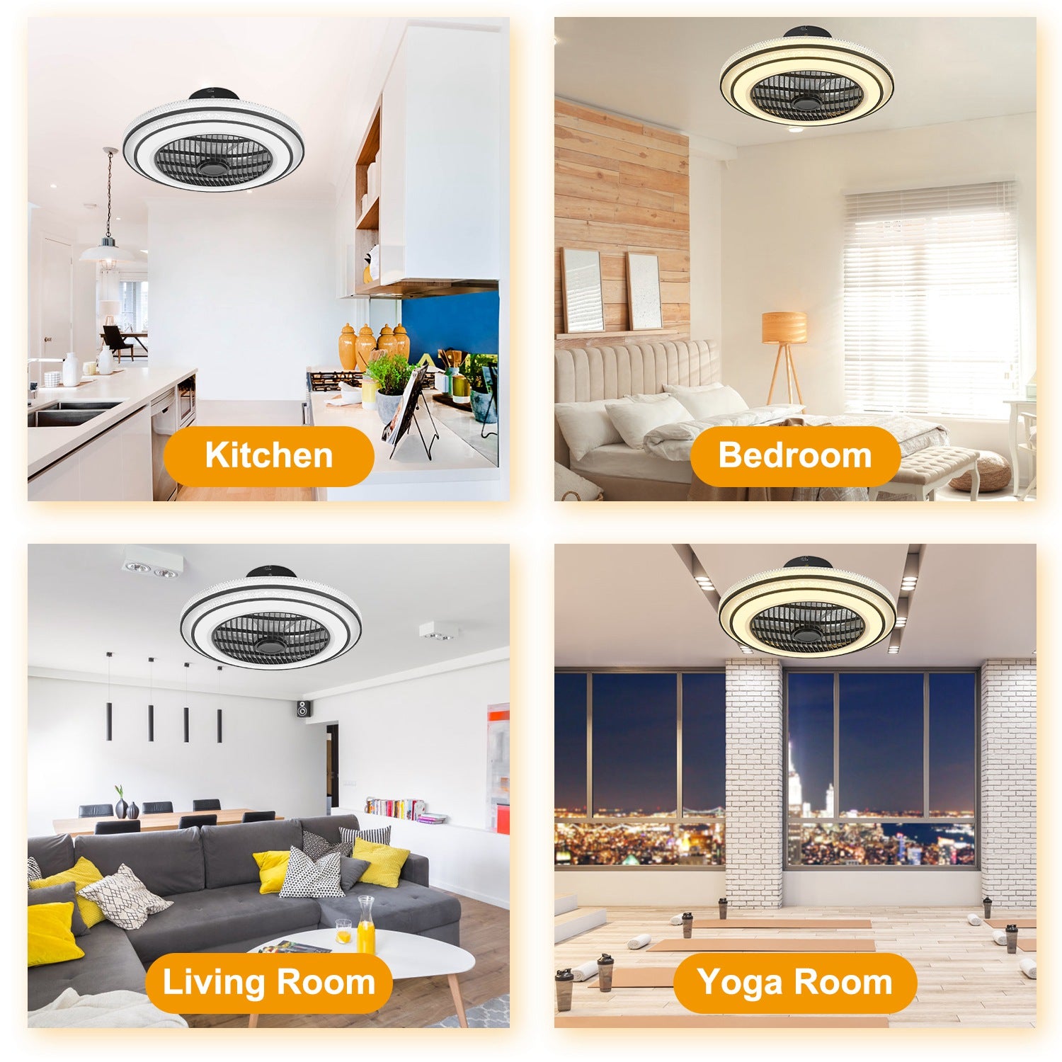 20.5-Inch Black Ceiling Fan with 30W LED — Restaurant Dining — view 2