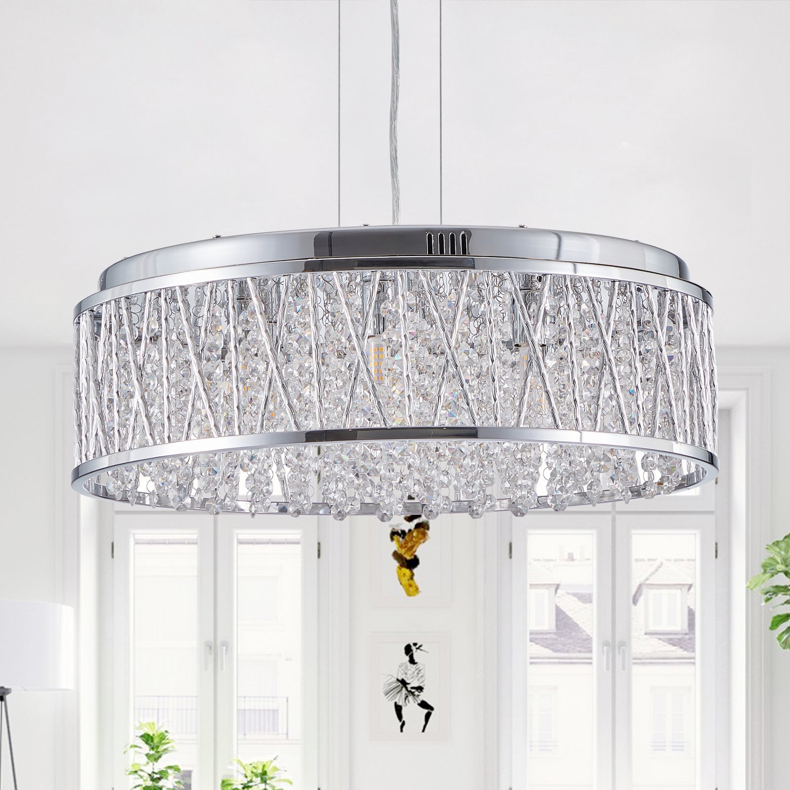 19-Inch Round Crystal Flush-Mount Chandelier for Restaurant Kitchen Islands — view 2