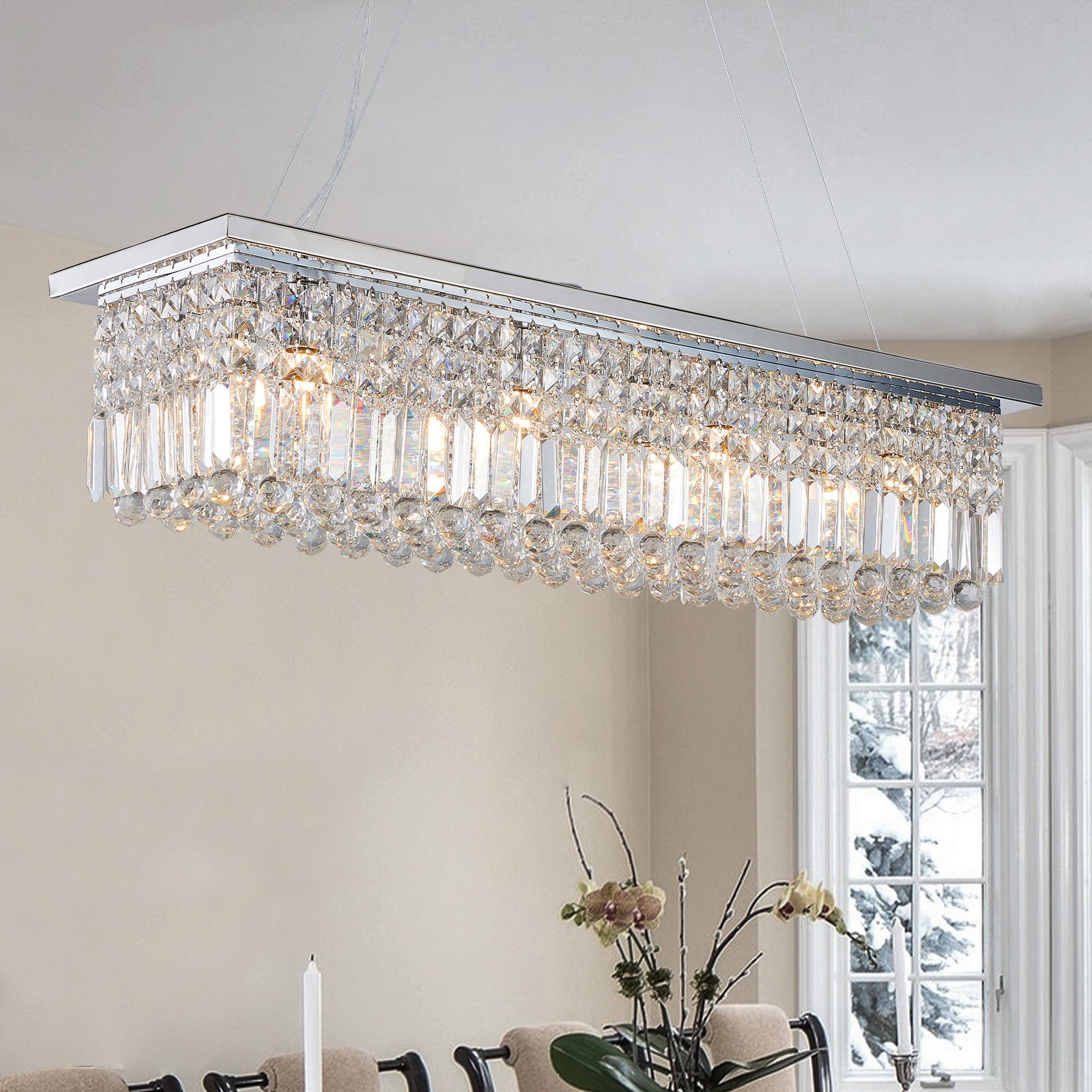 White 8-Light Raindrop Crystal Chandelier for Restaurant Bars and Dining Rooms — view 9