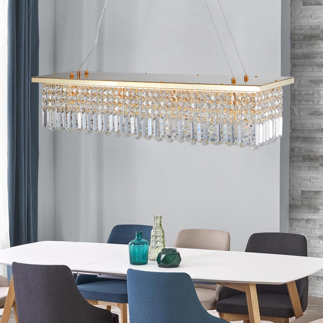 Elegant Gold Cascading Crystal Rectangle Pendant for Restaurant Dining Tables, Bar Counters, and Upscale Hospitality Interiors — view 3