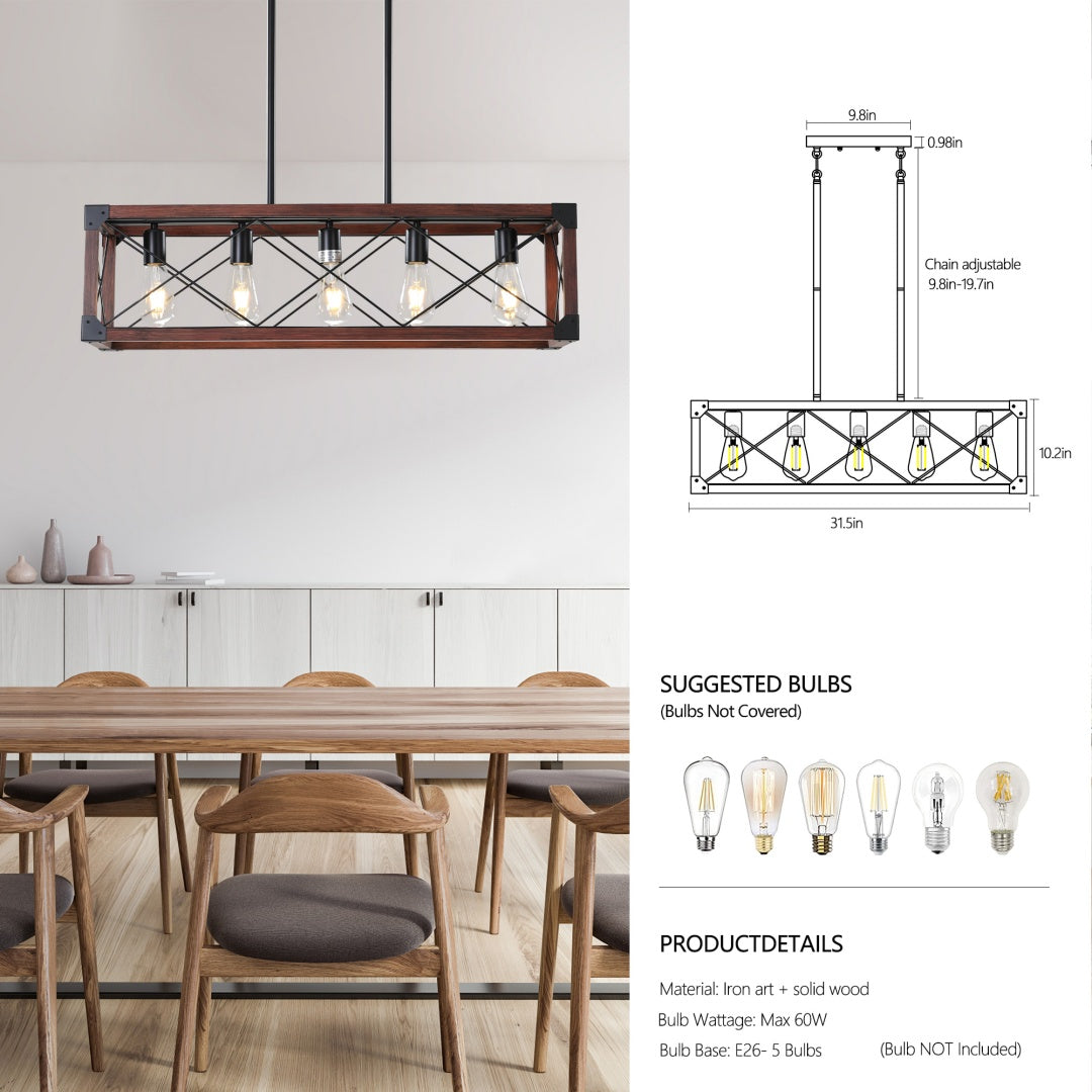 32-Inch Red-Wood Farmhouse Pendant — Restaurant Dining — view 11