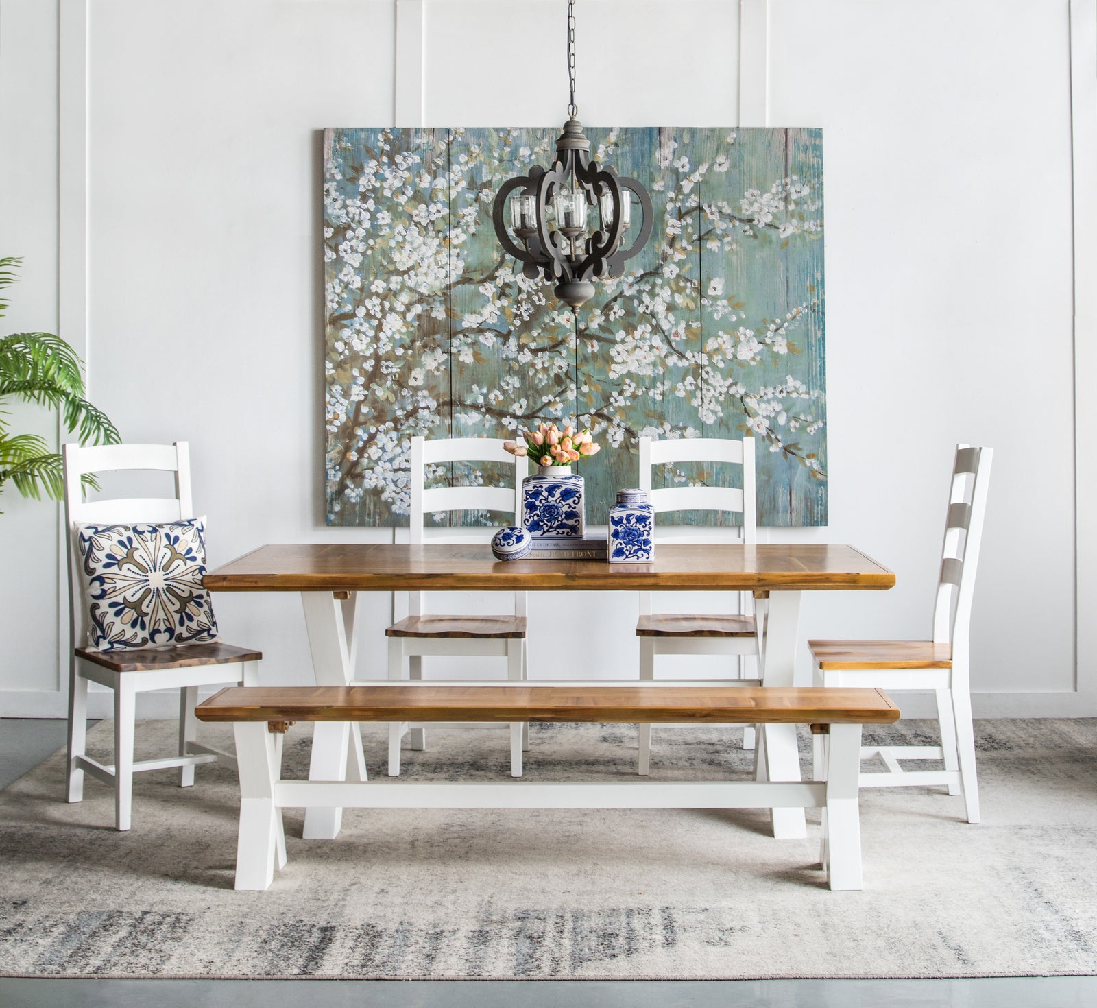 6-Light Wood Farmhouse Chandelier with Adjustable Chain for Restaurant Dining Rooms — view 2